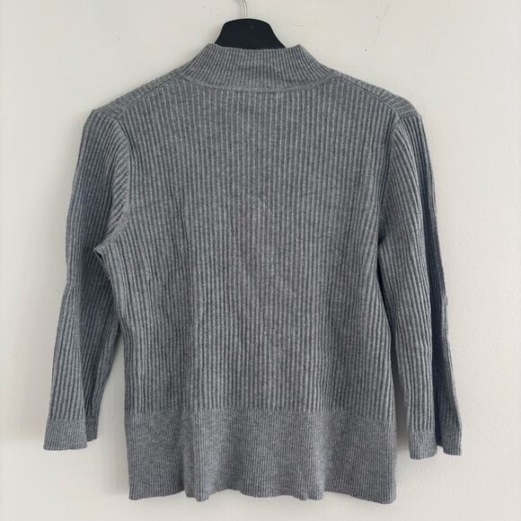 Y2k Cable & Gauge Petite Gray Ribbed Ruffle Sweater 3/4 Sleeves Mock Neck Size S - Picture 3 of 7
